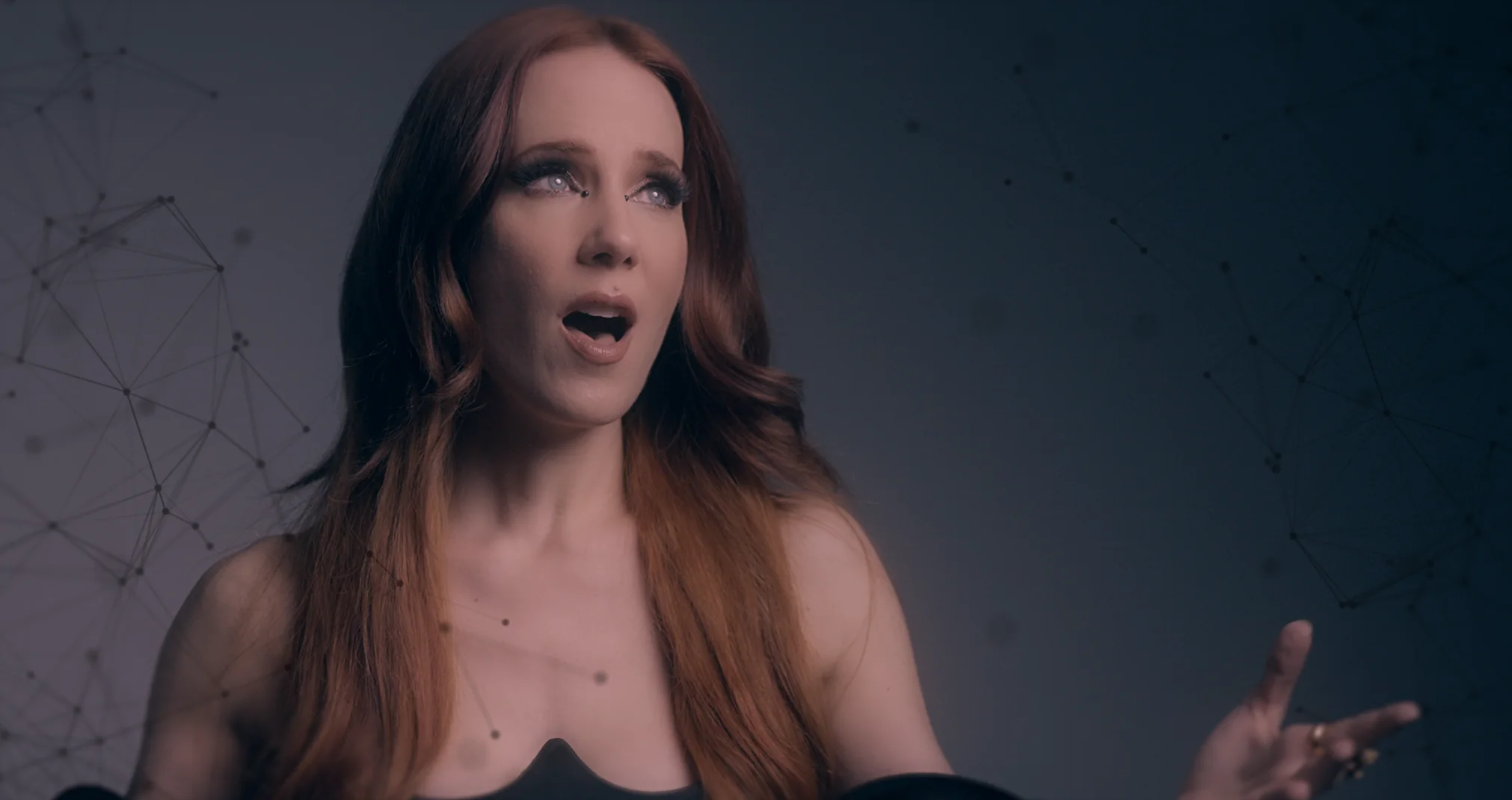 Simone Simons performing in Epica's T.I.M.E. official music video